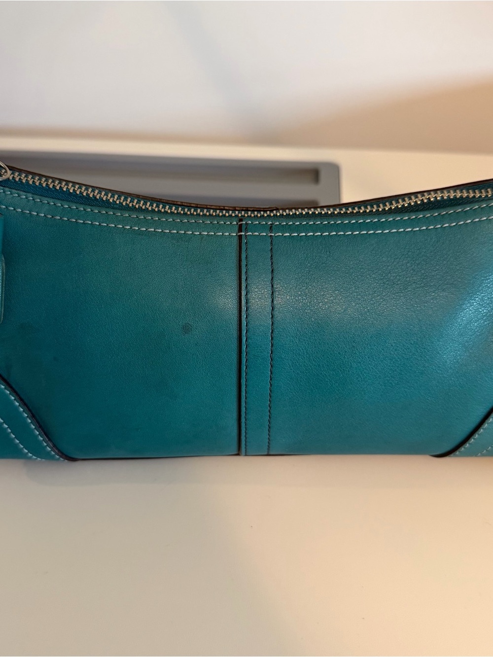 Coach Vintage Hamptons Demi Baguette Shoulder Bag Teal Leather